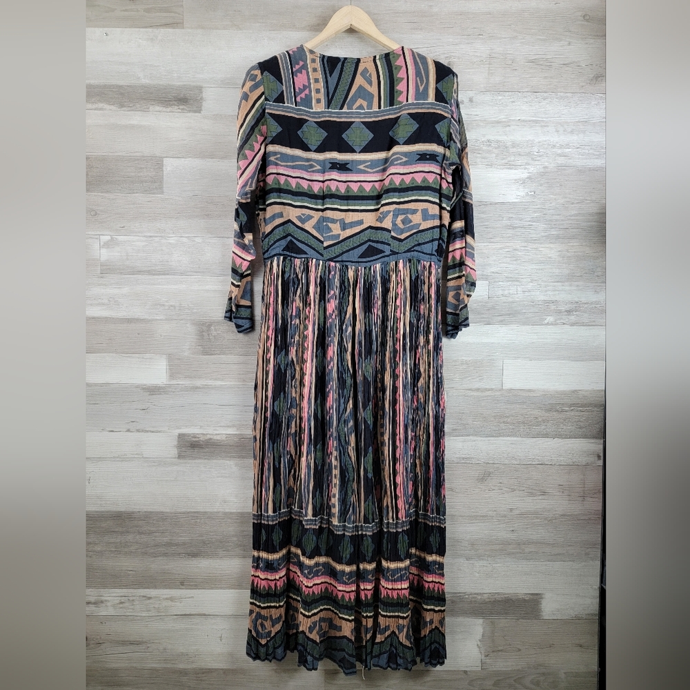 Vintage 80s Her Style Sheer Cotton Button Front Pleated Maxi Dress Size LG NWT - Picture 11 of 16